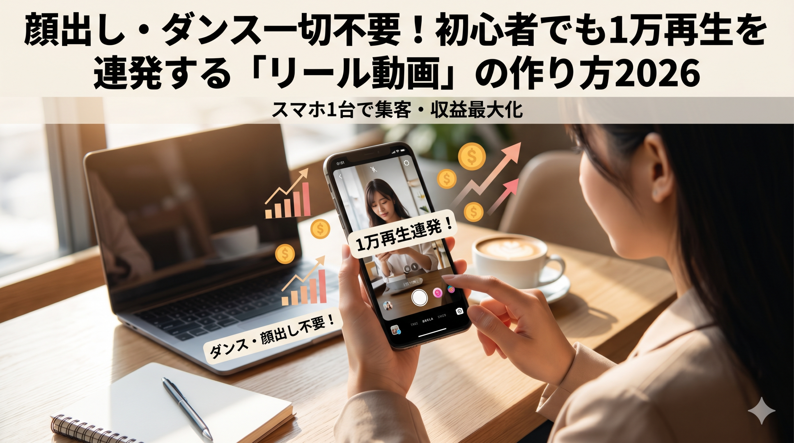 顔出し・ダンス一切不要！初心者でも1万再生を連発する「リール動画」の作り方2026